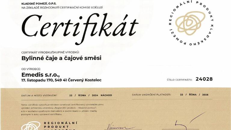 Certifikát Kladské pomezí